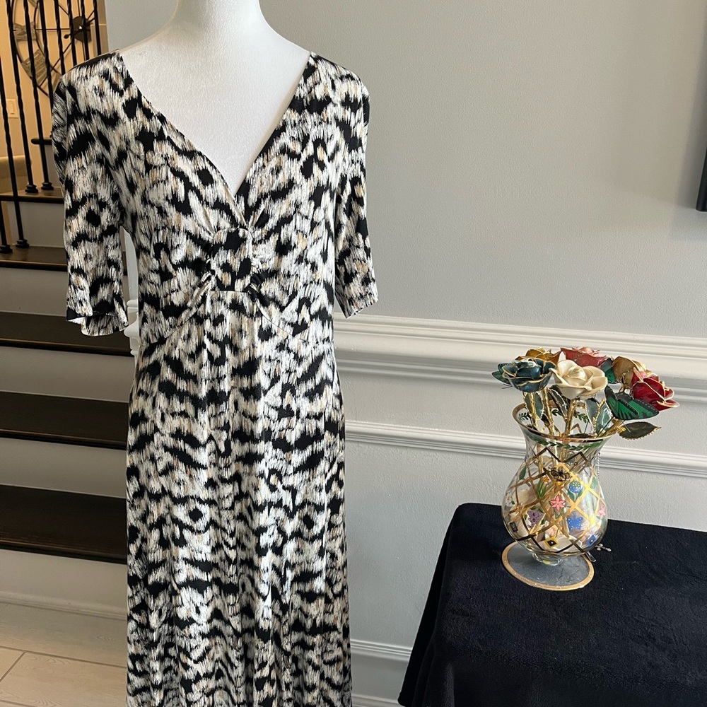 Madison Studio Black, White and Brown Midi Dress